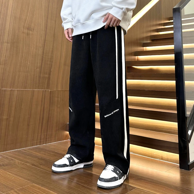 迈特优条纹裤子男生夏季薄款直筒宽松阔腿裤潮流青少年休闲长裤男