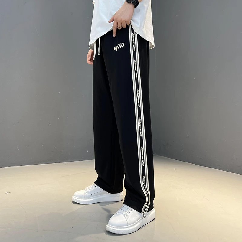 迈特优裤子男生春秋季宽松直筒卫裤青少年潮流条纹运动休闲长裤潮