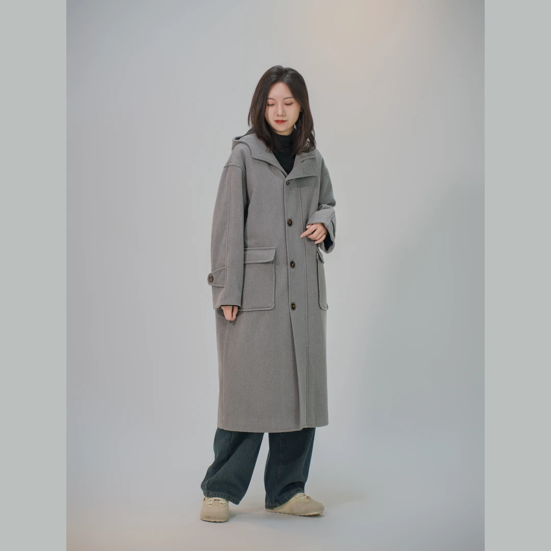 【且听风吟】0511232连帽双口袋保暖棉服呢子大衣 衣长109 胸围126