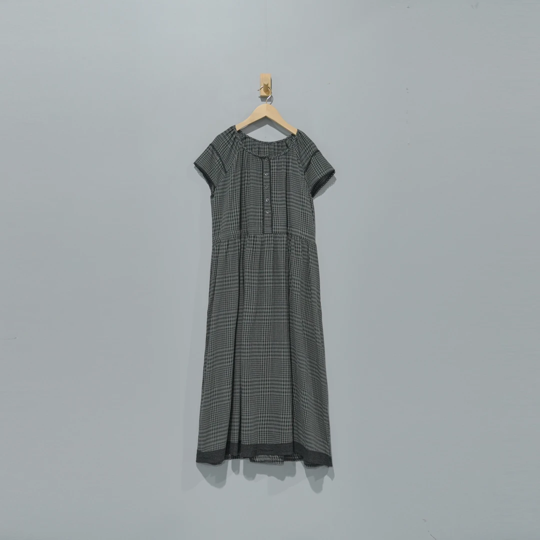 【且听风吟】0310475文艺麻棉圆领花边抽绳连衣裙 裙长118胸围124