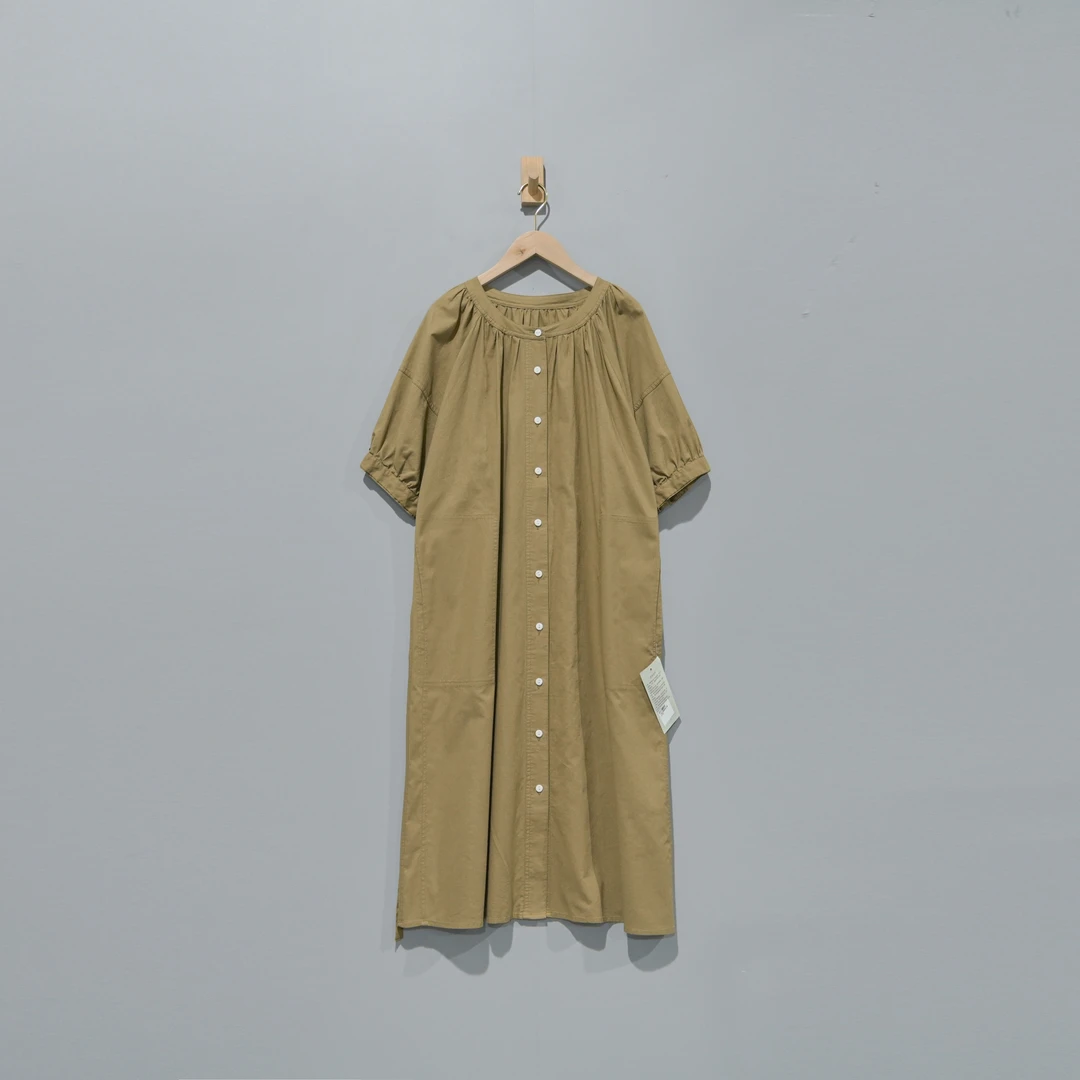 【且听风吟】0310207苎麻棉立领插肩袖腰带连衣裙 裙长108胸围144