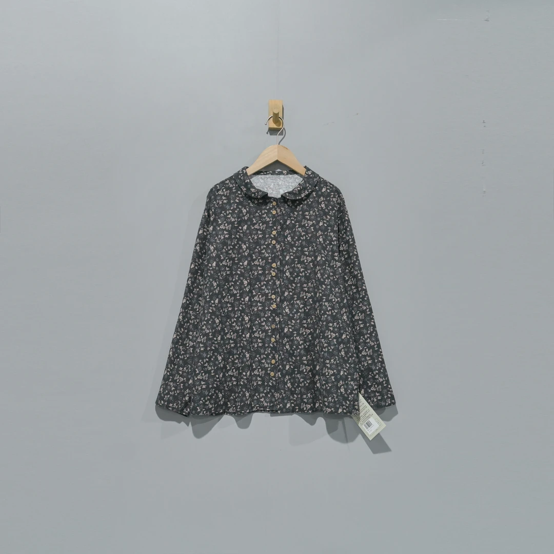 【且听风吟】0111991文艺棉元宝领复古印花百搭衬衫 衣长65 胸围124