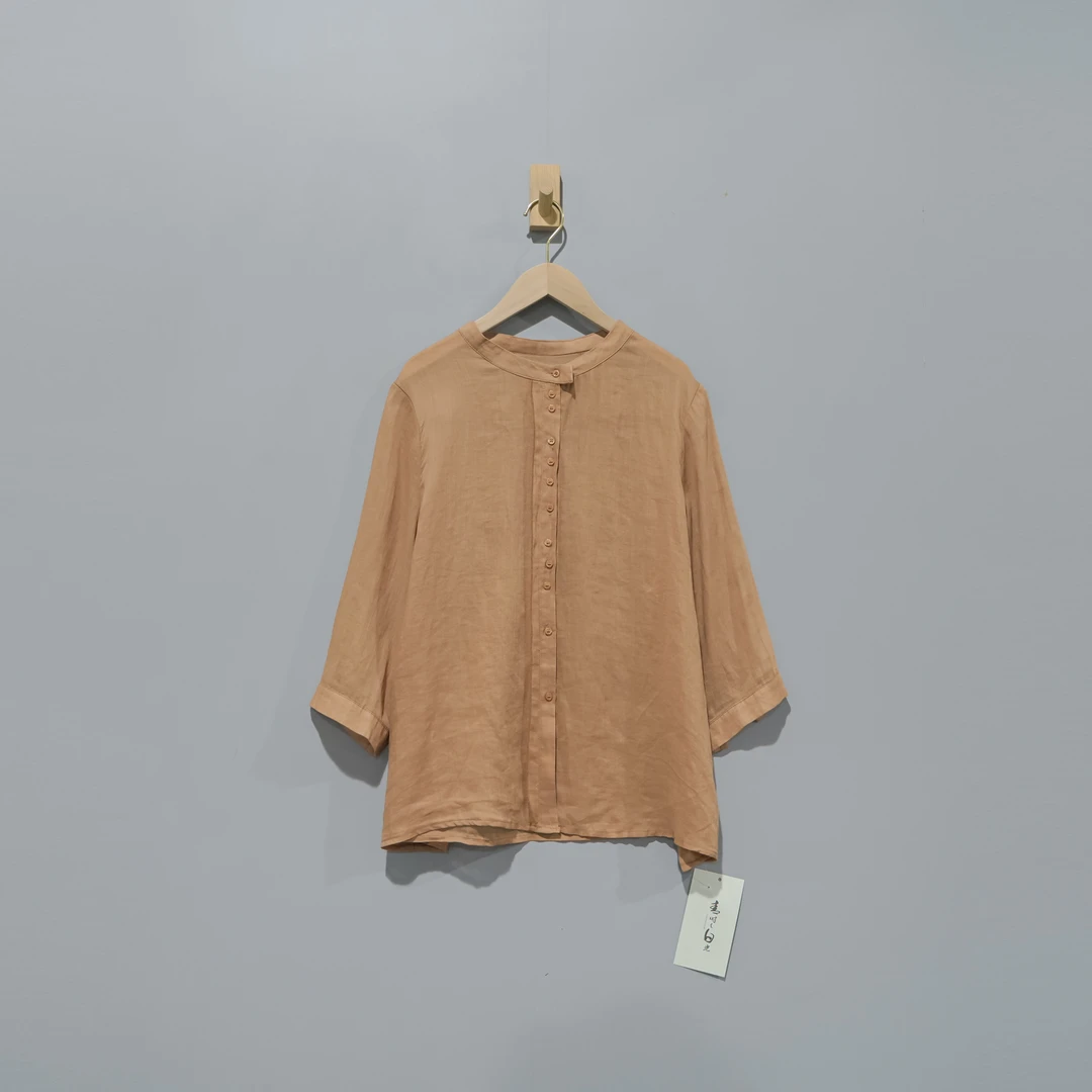 019764高货苎麻精包边文艺立领百搭衬衫   衣长65 胸围130