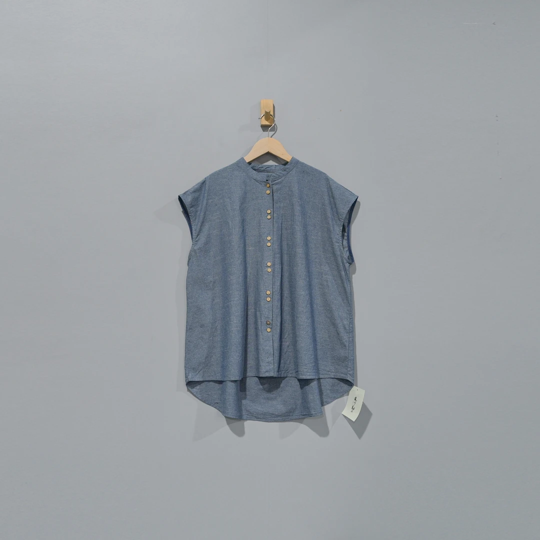 019478文艺棉麻立领复古百搭无袖衬衫  衣长86 胸围140