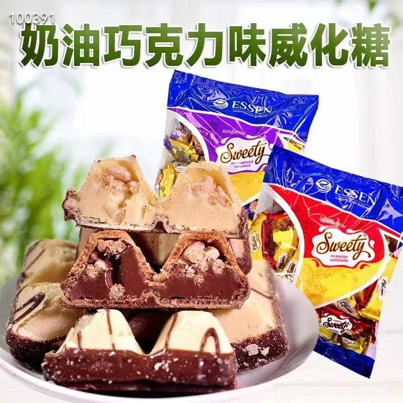 俄罗斯原装进口ESSN牛奶巧克力夹心威化糖500克