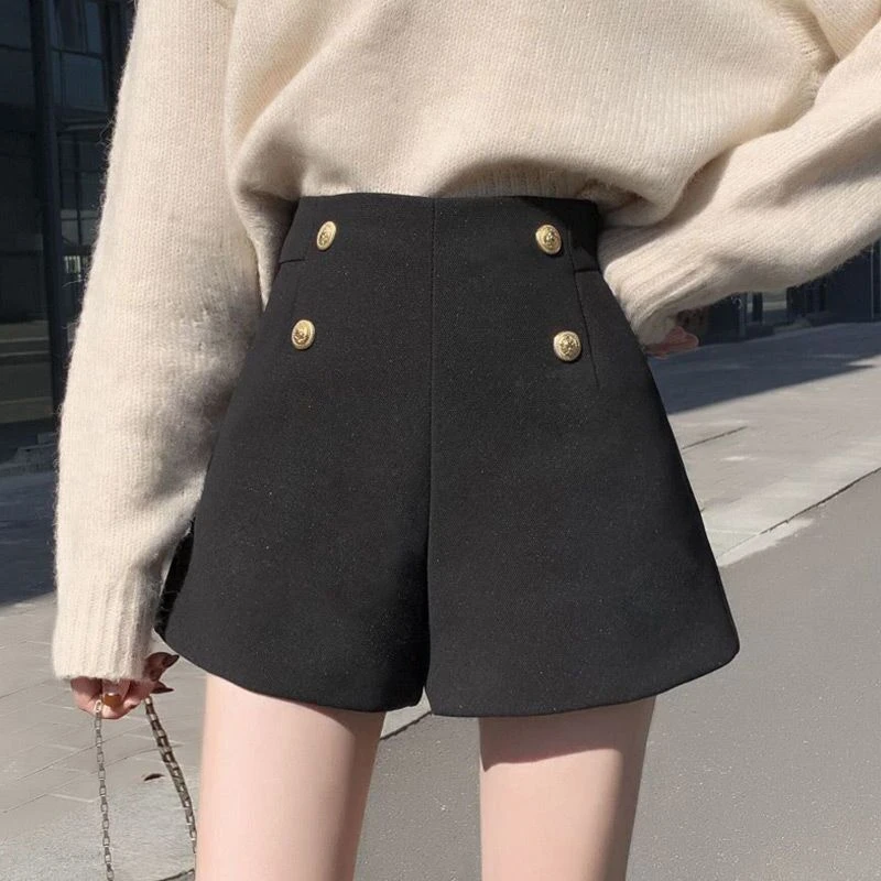 高档加厚黑色西装短裤女春秋冬2023爆款高腰显瘦外穿阔腿a字靴裤