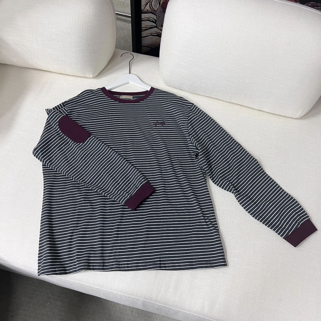 长袖时尚百搭条纹拼接T恤 J87