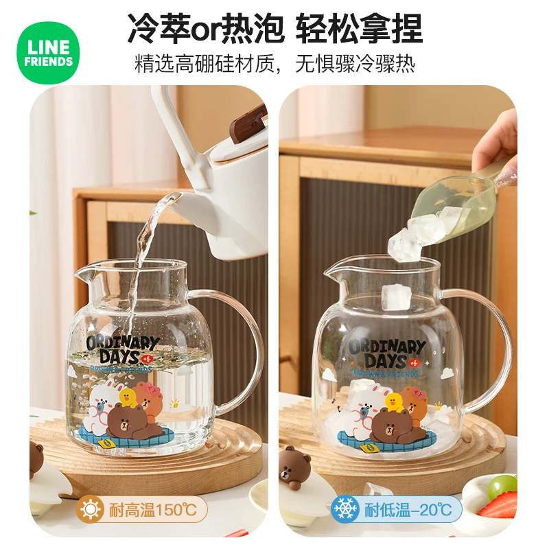 LINE FRIENDS凉水壶玻璃水壶家用泡茶壶杯套装耐高温玻璃凉水杯