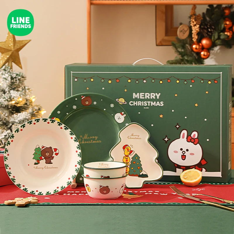 LINE FRIENDS圣诞碗碟套装饭碗高颜值陶瓷可爱餐盘