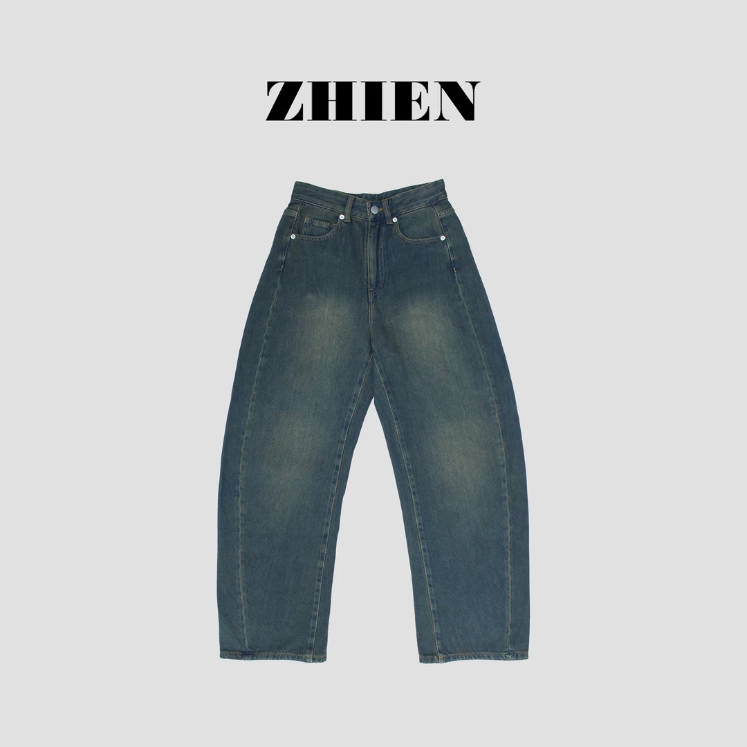 【之恩ZHIEN】2024早秋设计感弯刀阔腿重工水洗牛仔裤