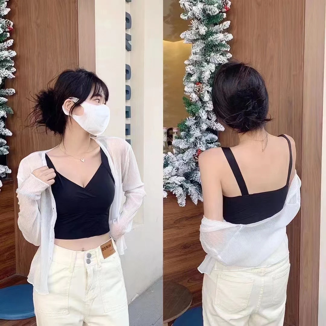 夏季冰丝无痕吊带背心女韩版修身打底美背