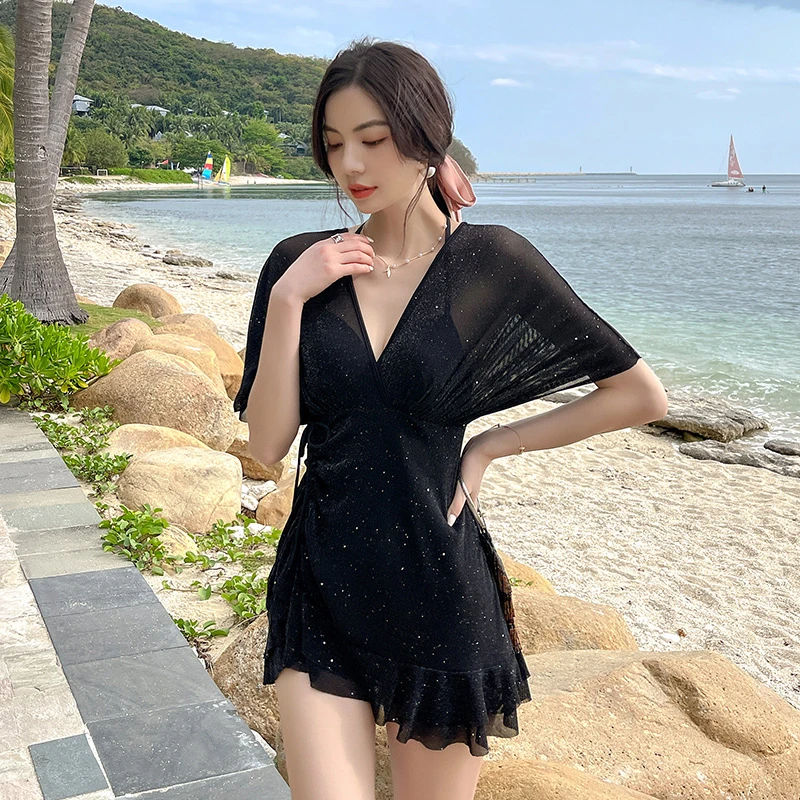 网红款泳衣女保守又好看2023新款显瘦遮肚露背温泉连体泳装游泳衣