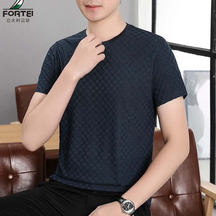FORTEI【6D提花】男士圆领速干夏季冰丝短袖男T恤提花【FT11675】