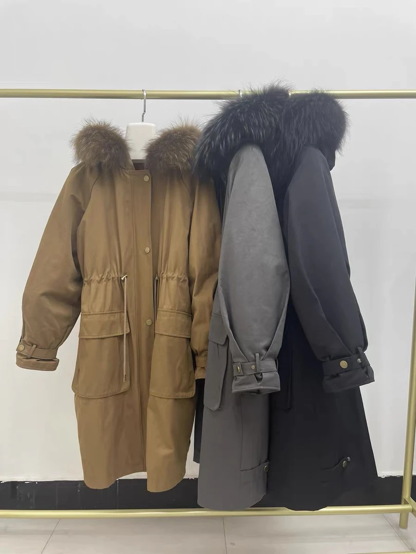 冬季加厚保暖潮流休闲气质连帽时尚中长款狐狸毛领大毛领百搭派克