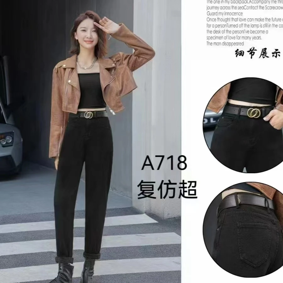 【锦衣服饰】加绒718黑色牛仔裤