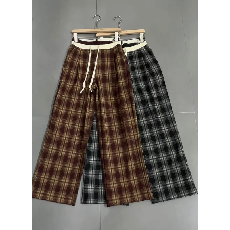 【锦衣服饰】千248078（8078）抽绳时尚格子阔腿裤