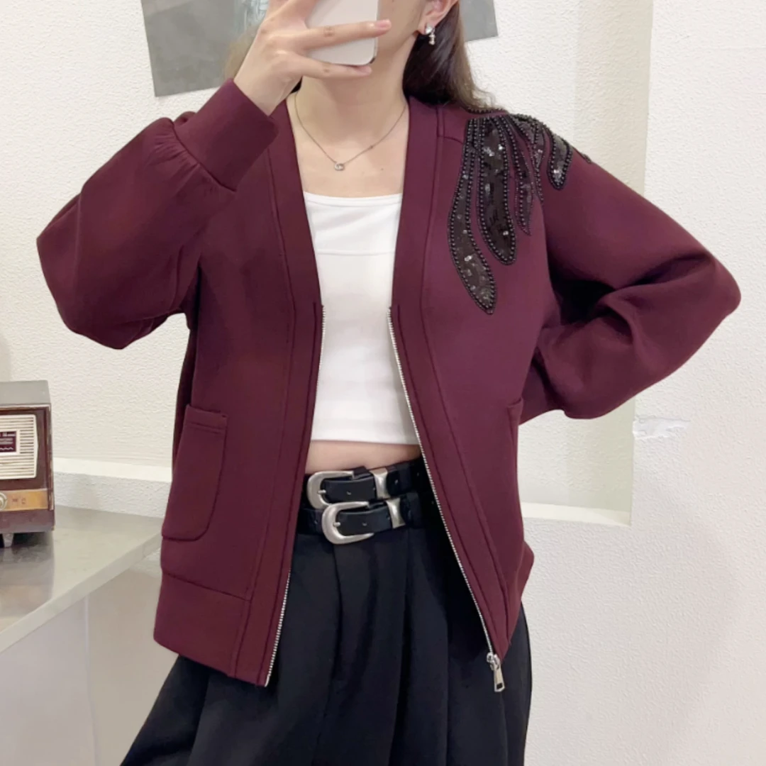 【锦衣2024秋季新款】松90669时尚百搭钉珠亮片刺绣开衫