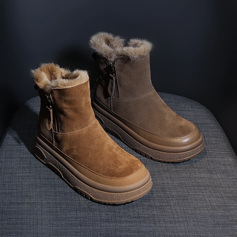 保暖棉鞋厚底雪地靴女2025冬季新款中筒靴加绒加厚百搭真皮女鞋