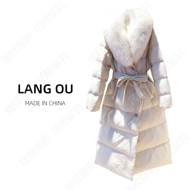 【银泰专属】冬轻奢95白鹅绒服狐狸毛收腰显瘦时尚过膝羽绒服女2218