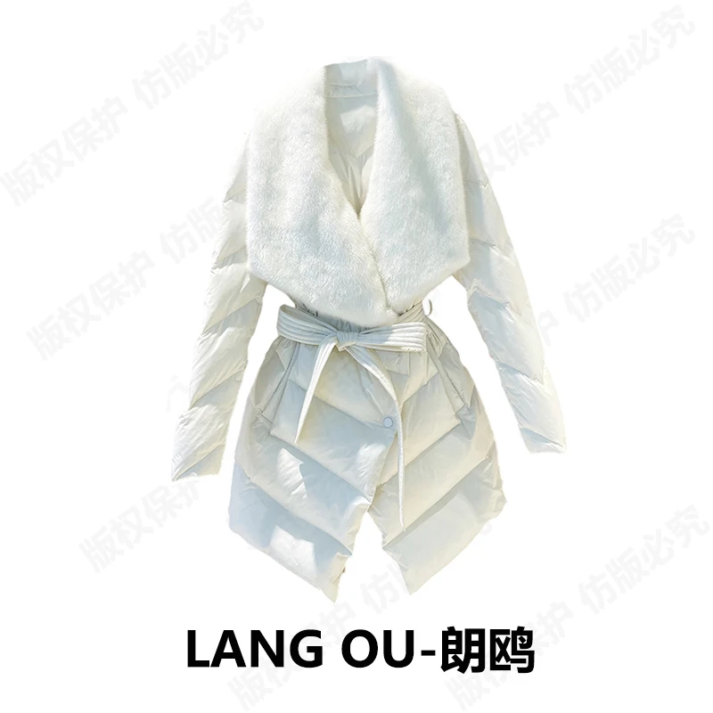 【银泰专属】轻奢水貂领修身显瘦百搭中长款鹅绒服高端2231