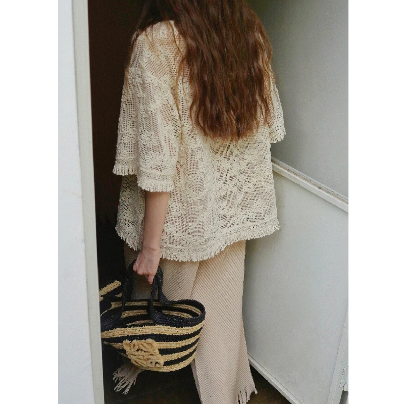 AZHU 自然元素镂空针织上衣流苏裤套装女夏季新款两件套