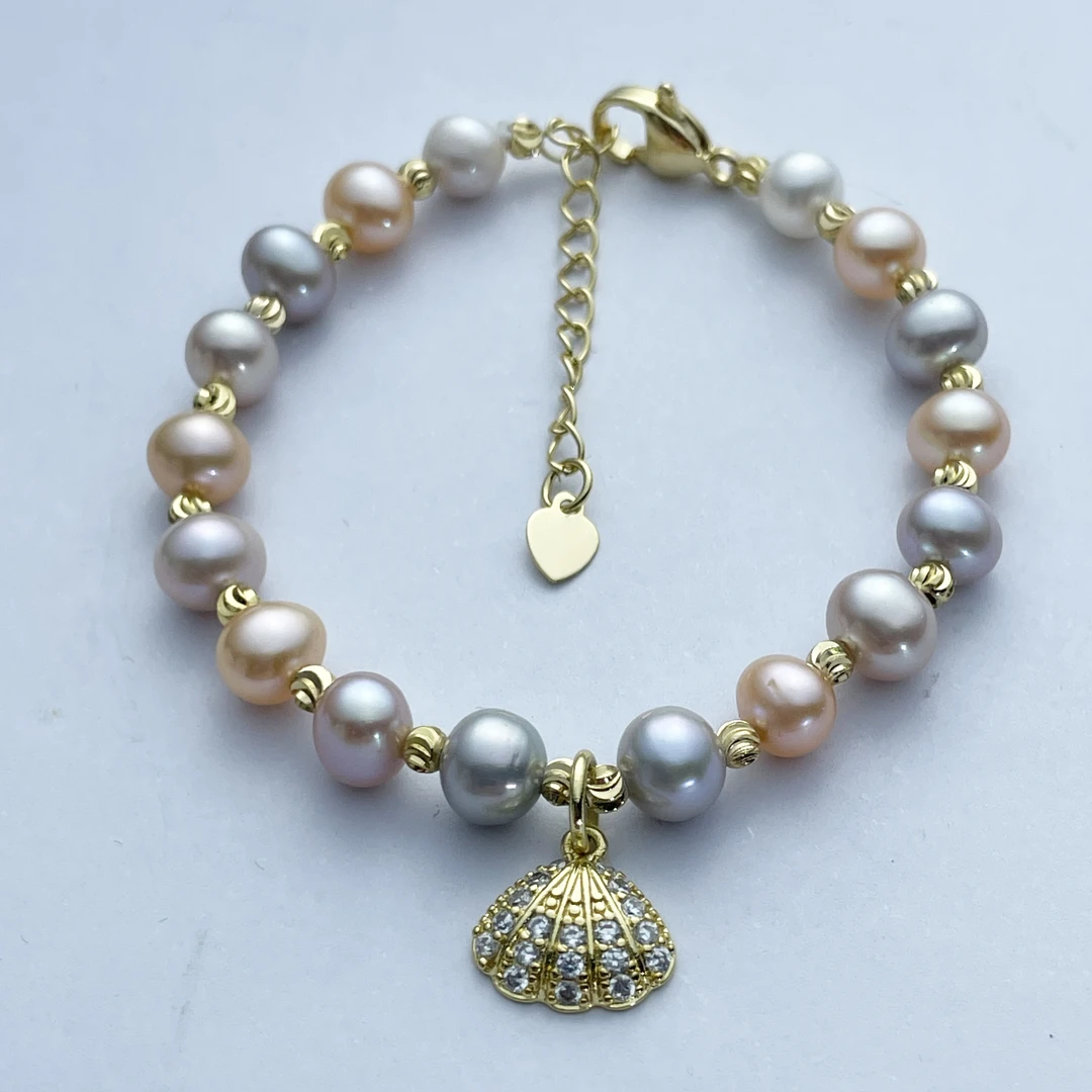 《多性样发其一》6-7mm天然淡水糖果混彩珍珠手链可调节手串