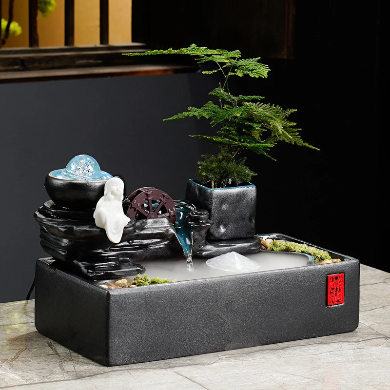 家居流水摆件循环流水陶瓷招财小喷泉时来运转茶几摆件开业送礼