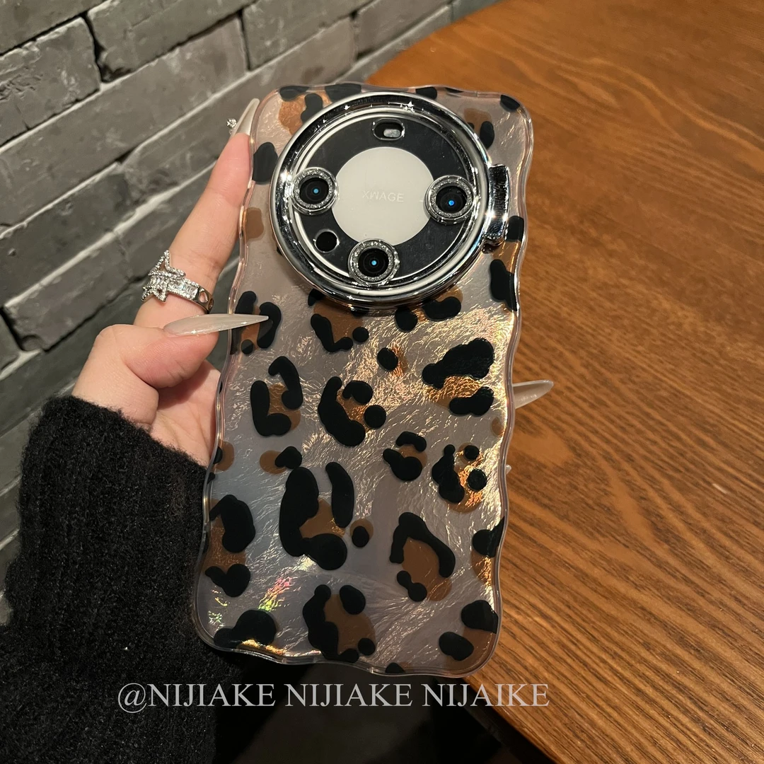 ins全包镜头膜豹纹支架适用华为mate60pro手机壳p70pro女16promax