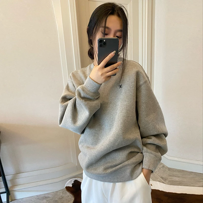 山东青岛即墨卫衣2025新款女春秋中长款薄款潮牌圆领秋冬加绒加厚