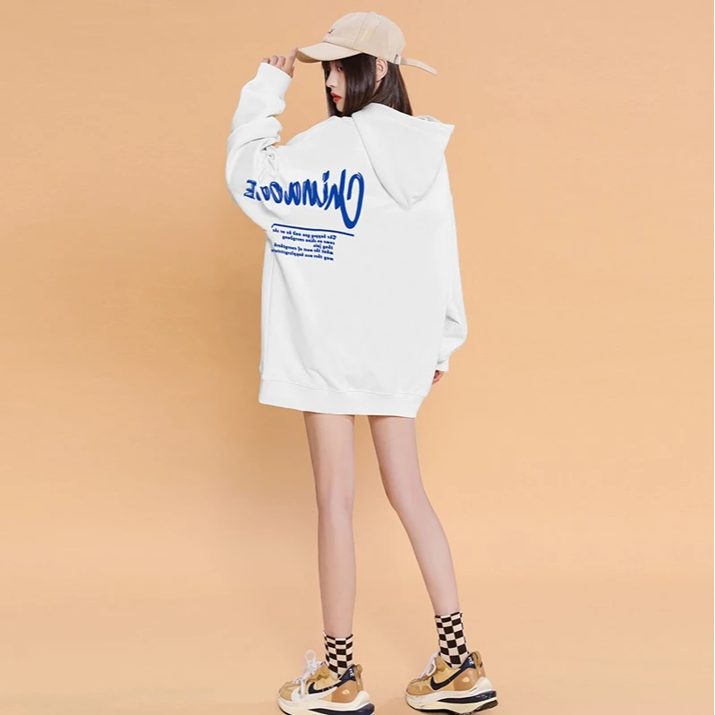 山东即墨卫衣2025新款女中长款遮屁股连帽冬加绒加厚外套配鲨鱼裤