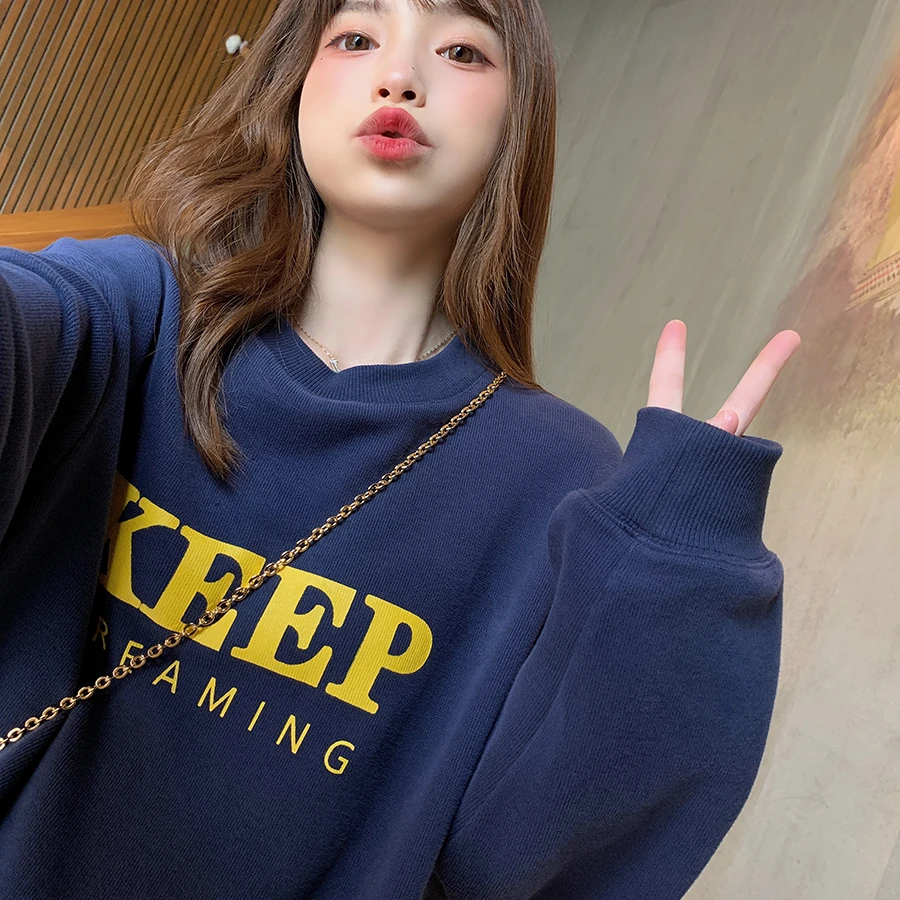 山东青岛即墨短款卫衣2025新款女春秋小个子秋冬藏蓝色慵懒风薄款