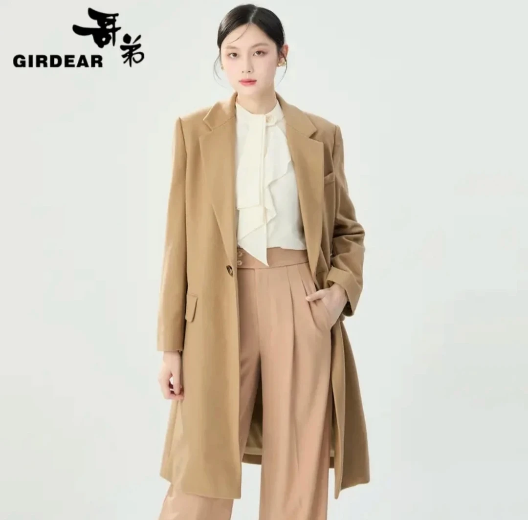 GIRDEAR/哥弟冬季长款毛呢大衣新款极简风保暖羊毛外套1400782