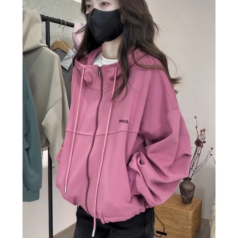 春季新款夹克开衫外套女2025年新款大码梨形身材遮肉宽松显瘦卫衣