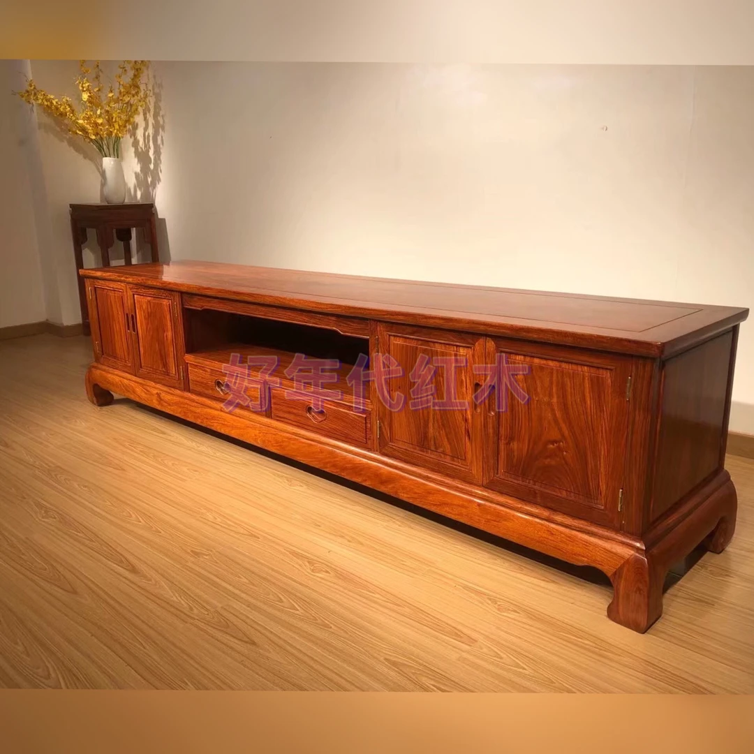 红木刺猬紫檀地柜影视柜新中式全实木家具花高脚四季花电视柜