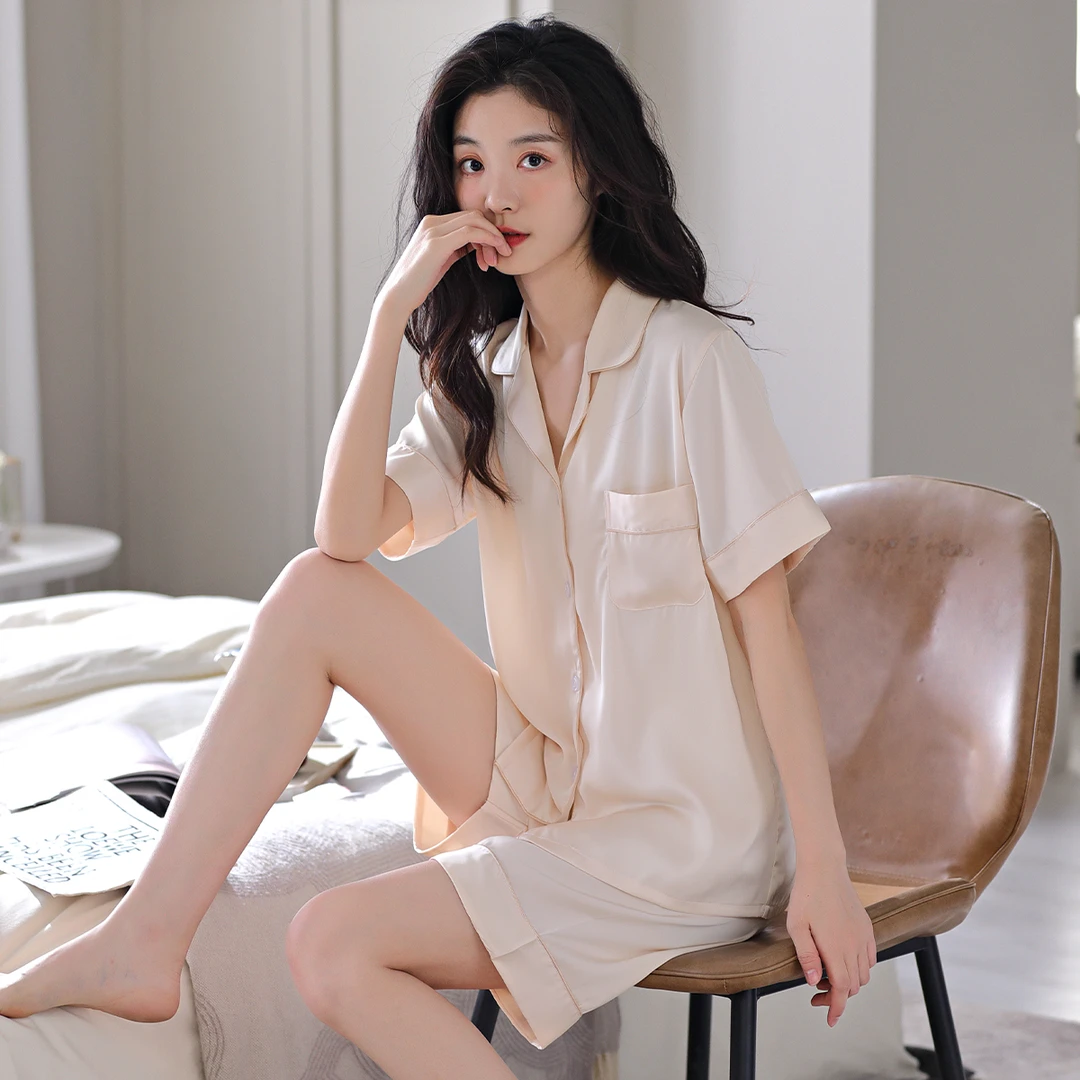 乐姿梦冰丝睡衣女款夏季薄款短袖短裤2023新款夏天冰丝家居服套装