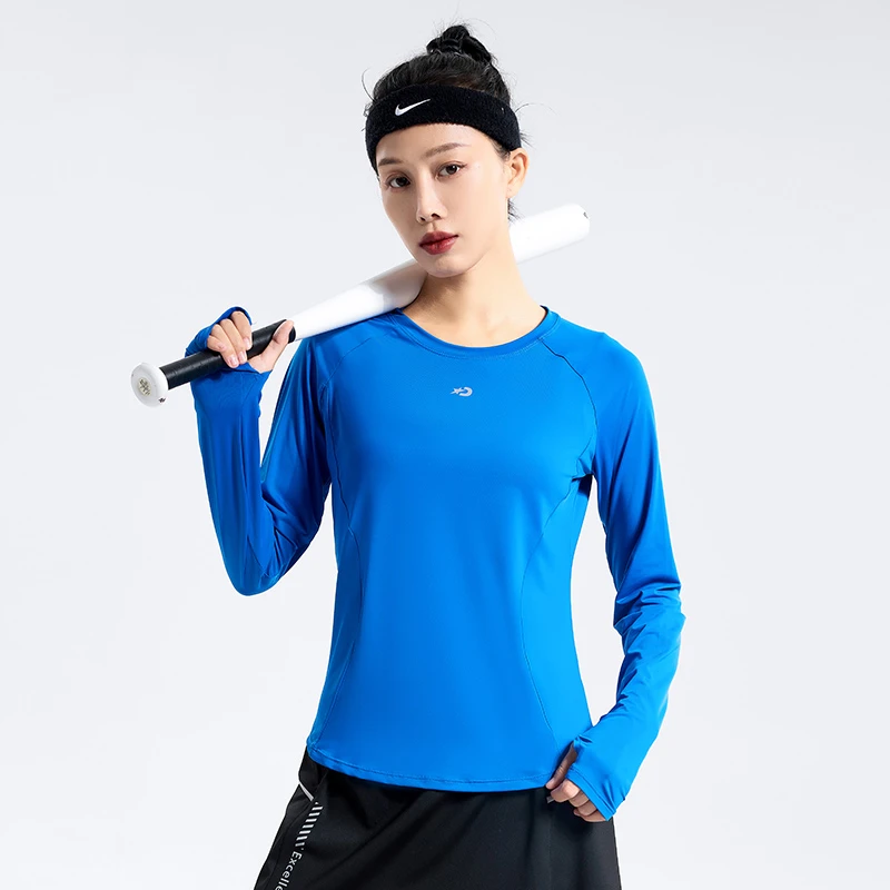 DYISE拼网速干上衣跑步长袖健身衣弹力春秋款运动服女23026