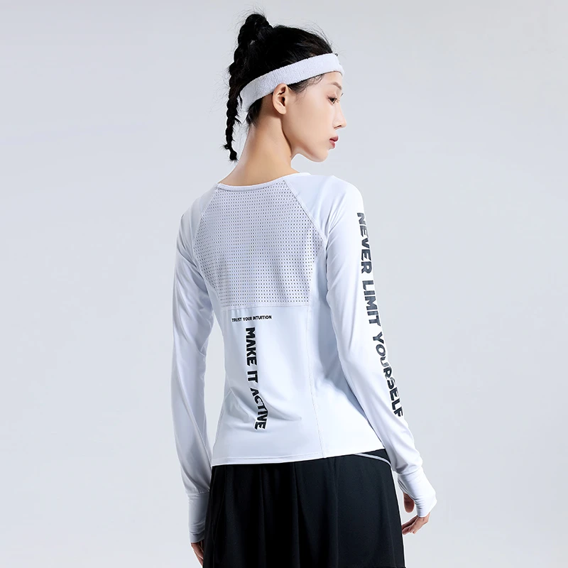 DYISE网纱拼接运动女长袖秋冬新款训练服速干女衣跑步健身服23027