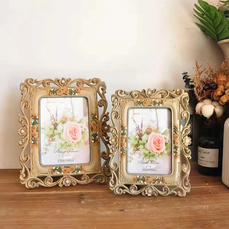 外贸乡村田园手工彩绘花卉雕花树脂相框家居摆件装饰品礼物
