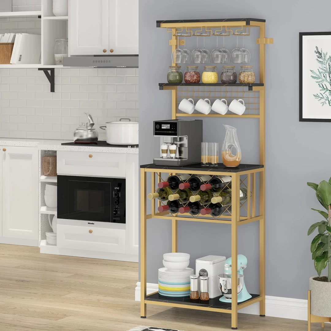 外贸出门 铁艺木质家居收纳架餐厅红酒架厨房储物架家用收纳柜子