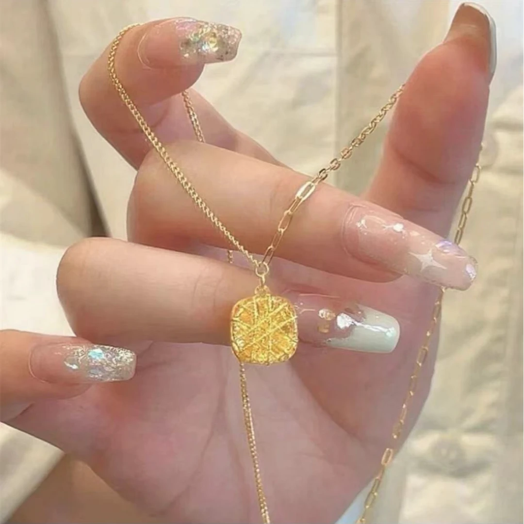 铜合金项链 时尚精美爆闪拉丝小方糖项链女简约百搭不掉色锁骨链