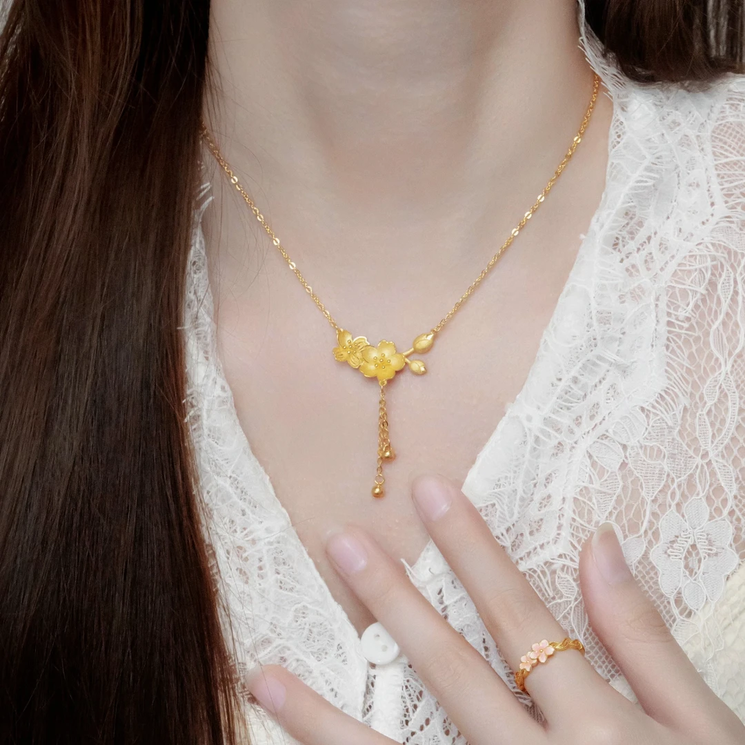 铜合金项链 新中式百搭不掉色双生花流苏项链女款