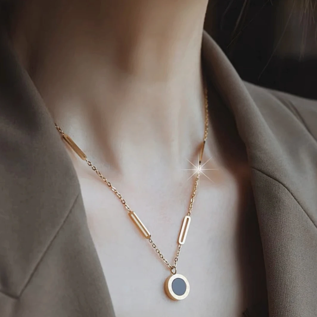 JIN BAI ZHENG 钛钢项链 时尚百搭罗马双面项链女日韩轻奢锁骨链