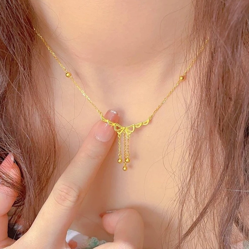 JIN BAI ZHENG 铜合金项链 时尚轻奢在逃公主流苏蝴蝶结项链女款