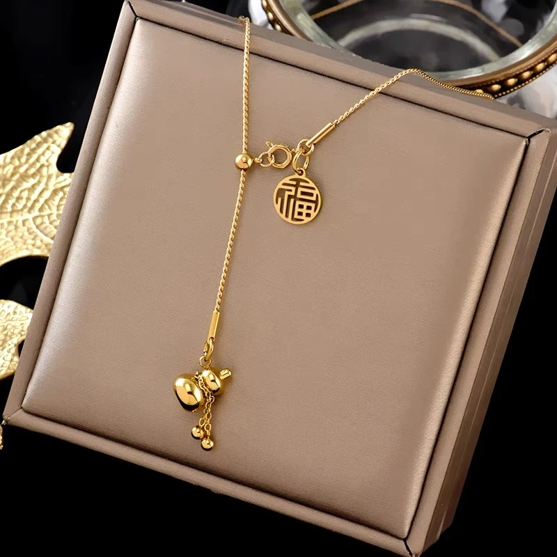 钛钢项链 不掉色中国风福字葫芦项链可抽拉轻奢锁骨链时尚女饰品