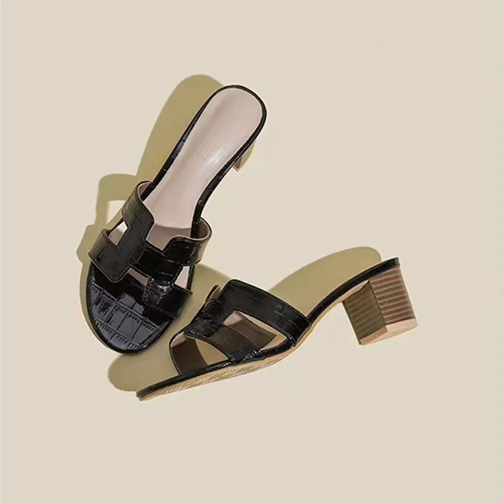 VIRNCEELYN新款外穿时尚粗跟一字拖鞋女2024夏季ins潮沙滩凉拖鞋