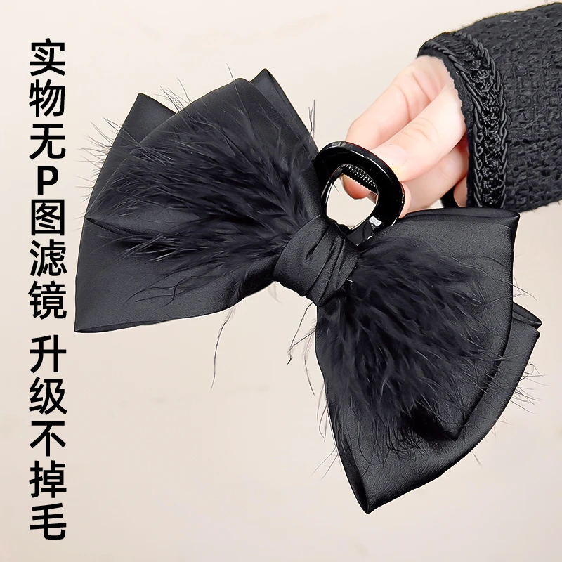 羽毛抓夹蝴蝶结发夹女后脑勺大号发卡网红头发夹子秋冬鲨鱼夹头饰