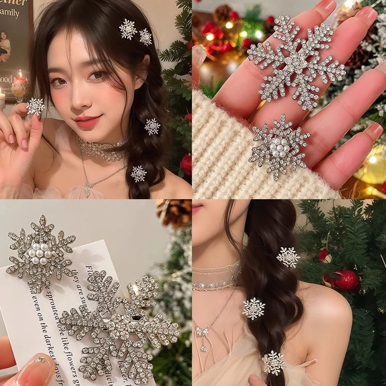 2023网红爆款雪花发夹女圣诞节秋冬前额侧边刘海碎发夹子冬季头饰