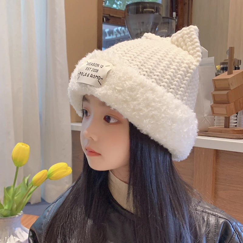 女童帽子秋冬时尚儿童套头帽冬天可爱加绒保暖男童针织护耳毛绒帽