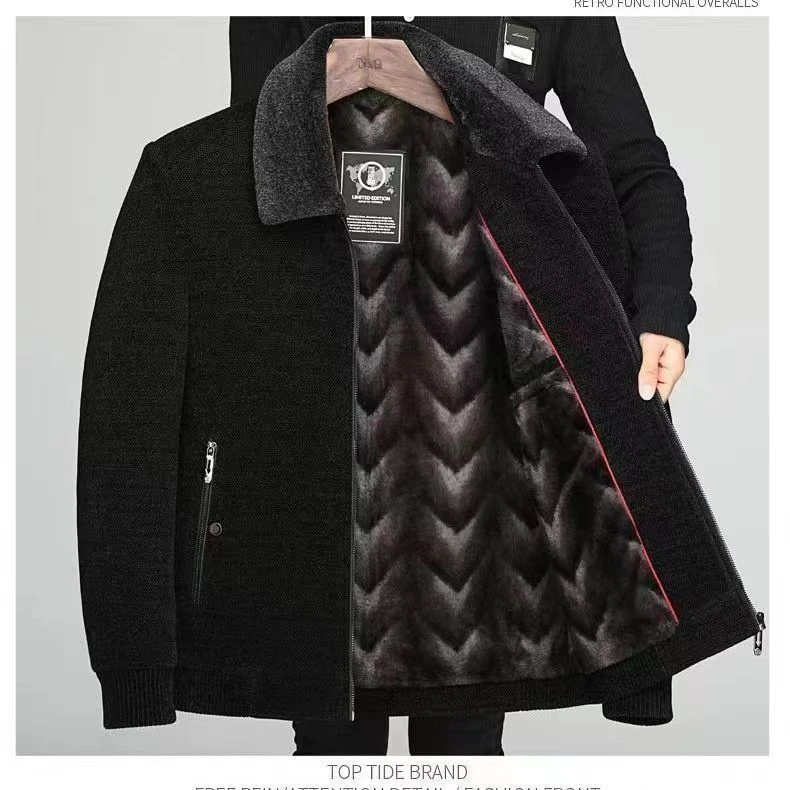 中年男士爸爸冬装加绒加厚棉袄爷爷秋冬季中老年人雪尼尔棉衣外套