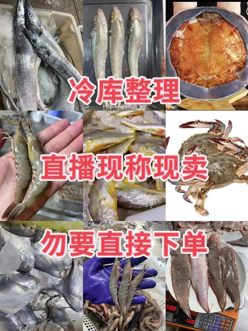 （吕四海鲜）冷库整理海鲜处理直播间现称现卖